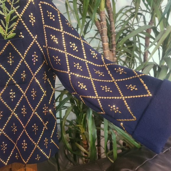 Marc by Marc Jacobs Gold Sequin Navy Button Jacket - Picture 2 of 9